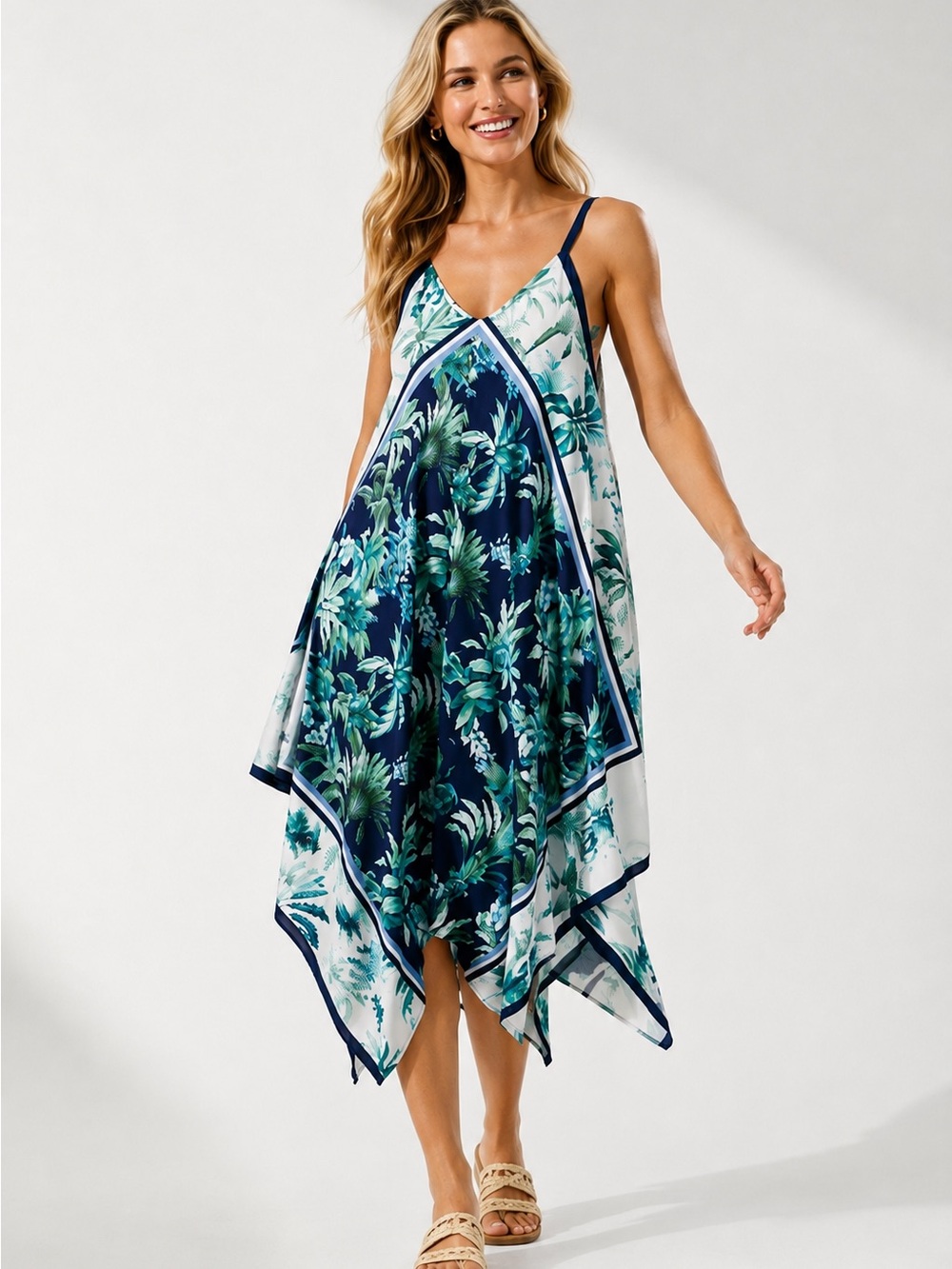 Tommy Bahama Art of Palms Engineered Scarf Dress S/M Tropical Handkerchief Maxi